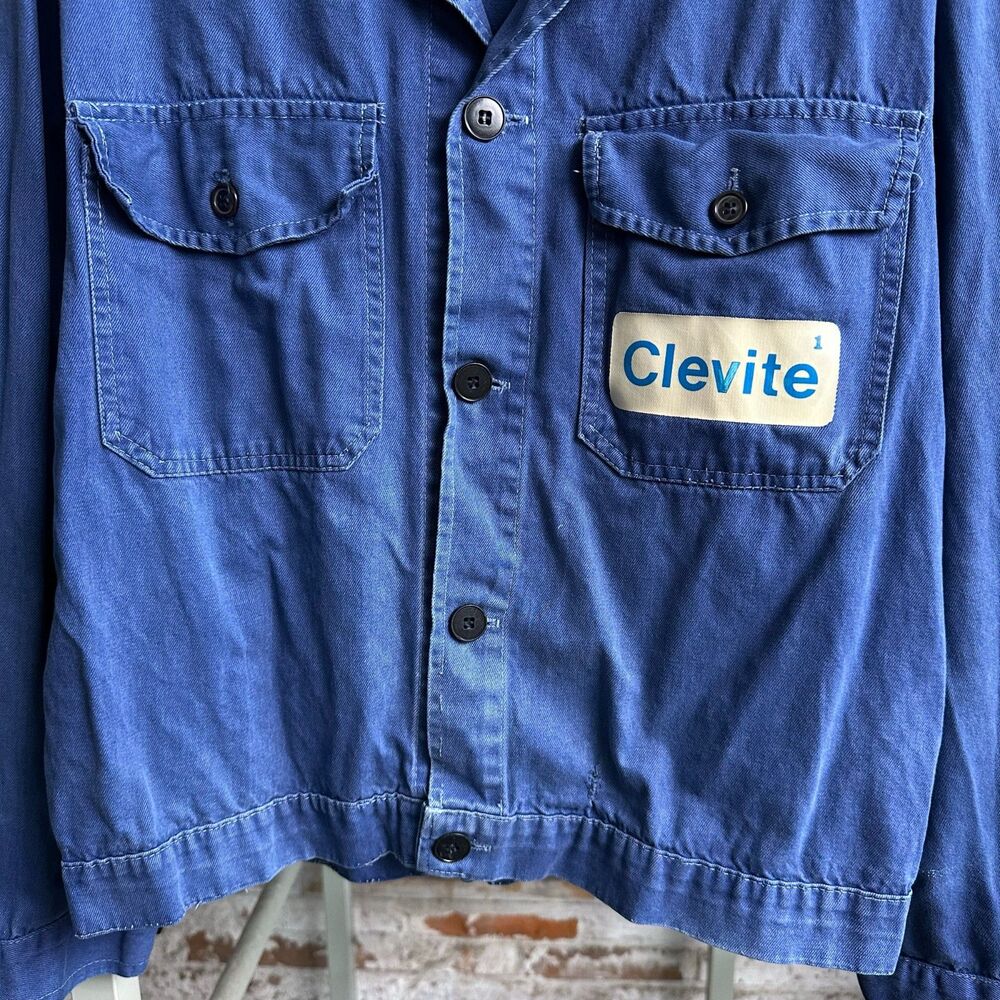 French Blue Clevite Logo Workwear Jacket Two Flap Chest Pockets